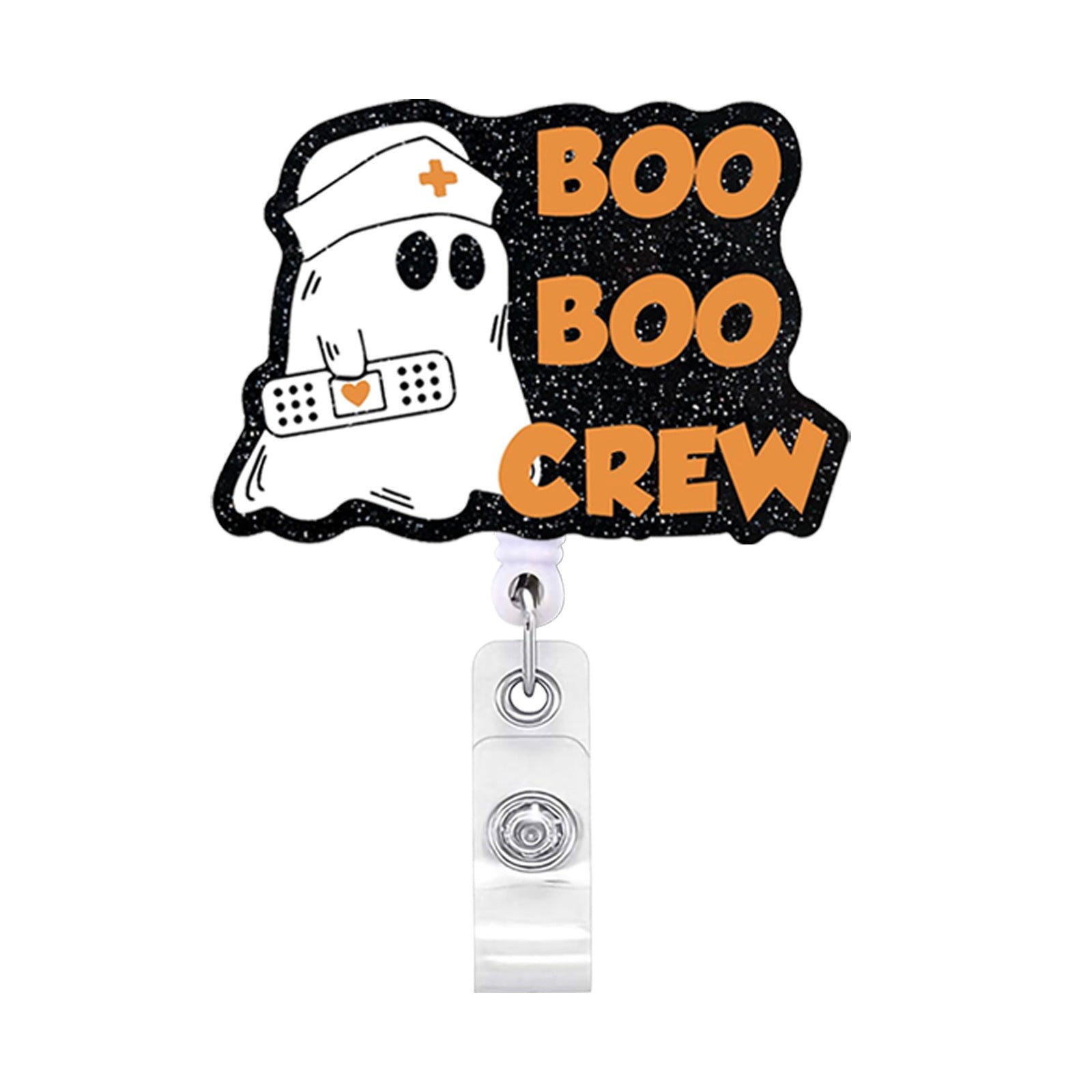 Wholesale Glitter Acrylic Halloween Ghost Retractable Clip Badge Scroll Keychain